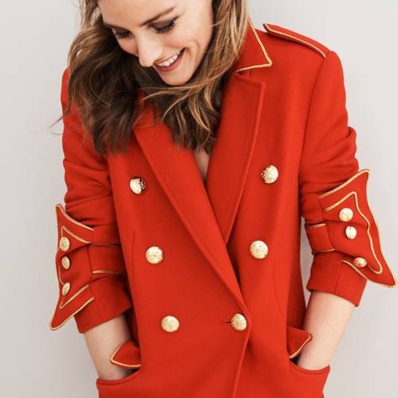 Olivia Palermo for BR Red Wool Maxi Military Coat - Picture 6 of 9